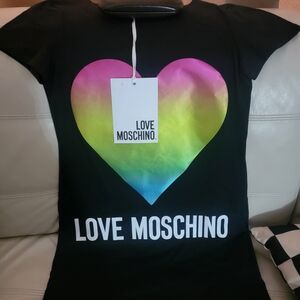 Love Moschino Black Tee with Multicolor Gradient Heart